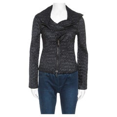 Emporio Armani Schwarz Zerknitterte Zip Front Jacke S