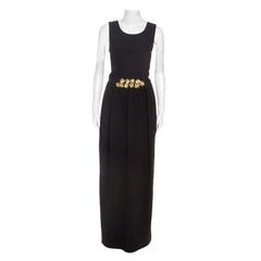 Tory Burch Black Embellished Crepe Criss Cross Back Sleeveless Gown S