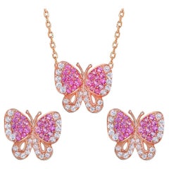 Fei Liu Pink and White CZ Rose Gold Plated 925 Silver Butterfly Jewellery Set