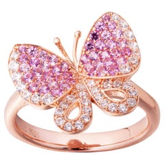 Fei Liu Pink and White Cubic Zirconia Sterling Silver Butterfly Ring
