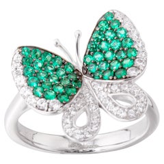Fei Liu Green and White Cubic Zirconia Sterling Silver Butterfly Ring