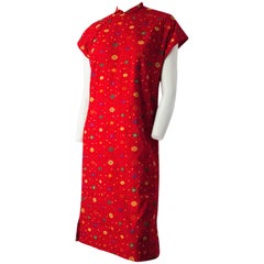 Retro 60s Red Embroidered I.Magnin Cheongsam Dress