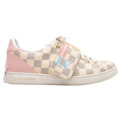 Creme & Multicolor Louis Vuitton Damier Azur Turnschuhe mit Gepäckmotiv Größe 40