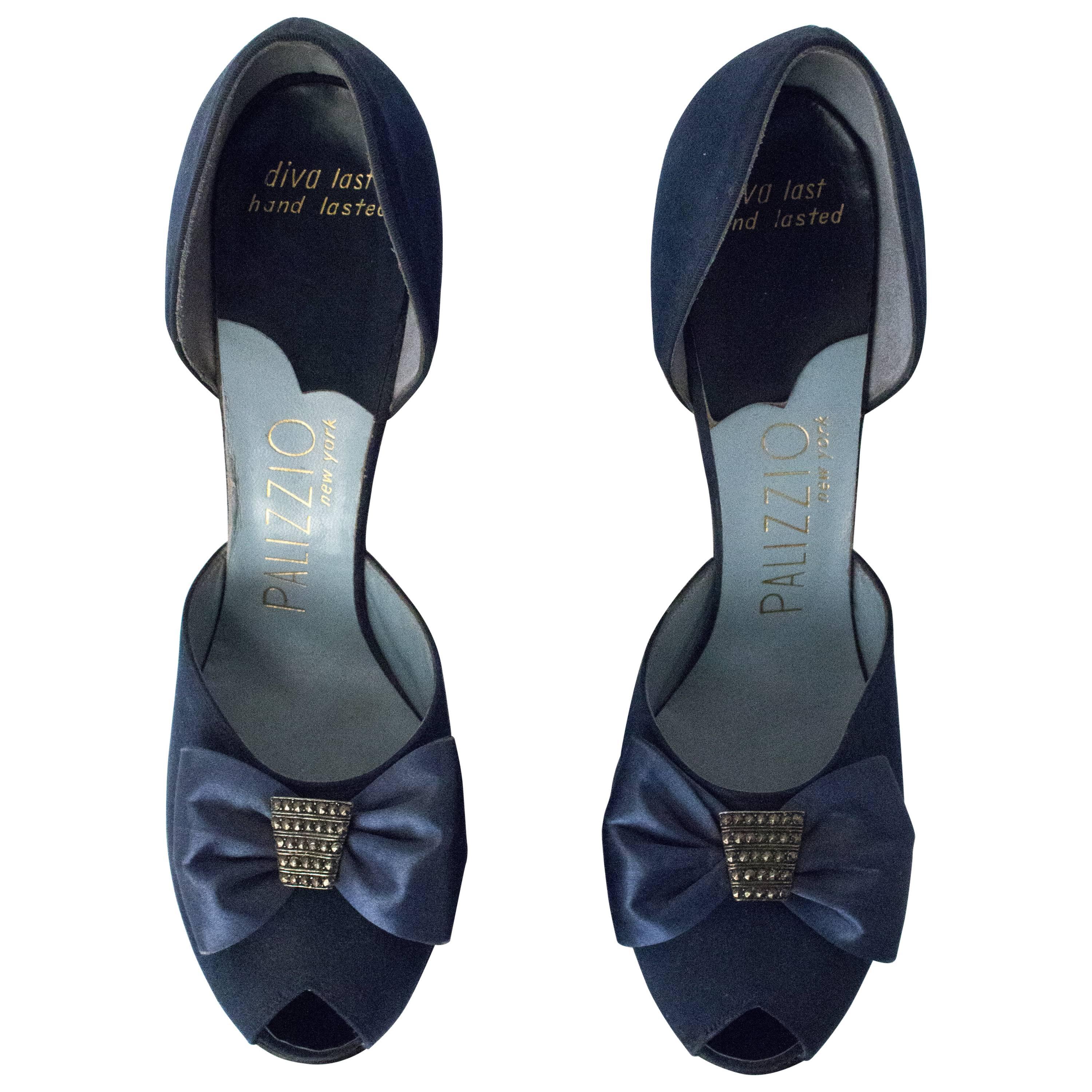 50s Satin Blue Bow Heel For Sale