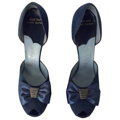 Vintage 50s Satin Blue Bow Heel