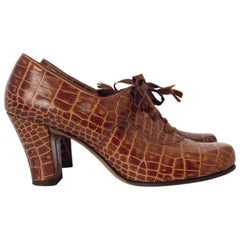 Vintage 40s Faux Crocodile Lace-Up Pump
