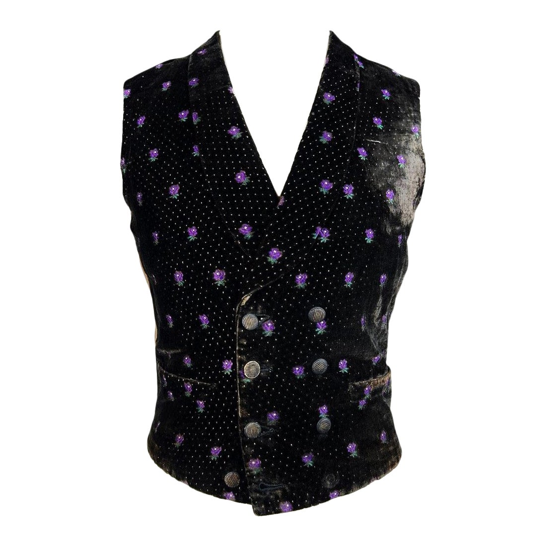 Elegant French Victorian waistcoat in brocaded velvet - France Circa 1860 For Sale