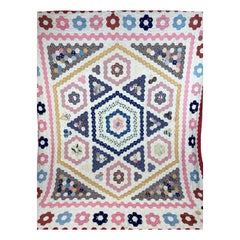 Hexagon patchwork in printed cotton - USA Circa 1860