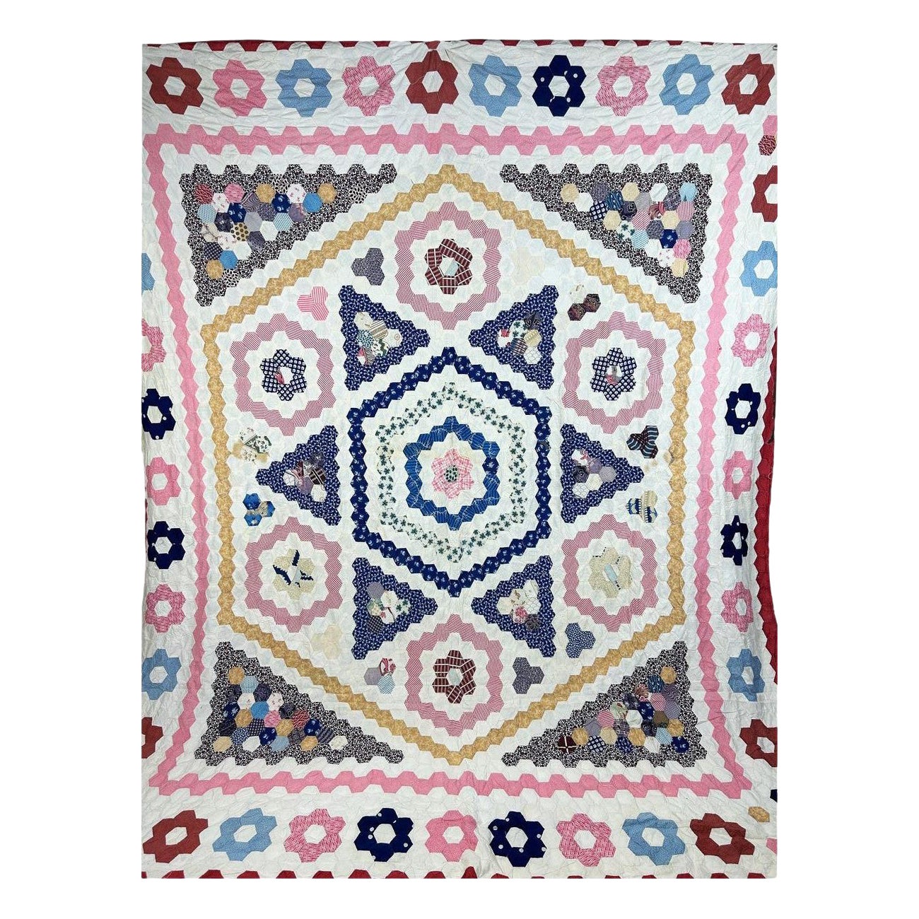 Sechseckiges Patchwork aus bedruckter Baumwolle - USA um 1860