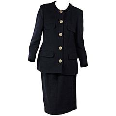 Navy Vintage Chanel Skirt Suit Set