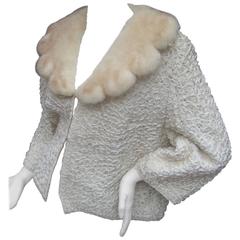 Used Opulent Mink Collar Ivory Ribbon Jacket c 1960