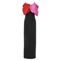 Bill Blass 1970's Black Evening Dress With Pink and Red Bow