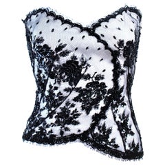 Vintage CHRISTINA PERRIN White and Black Beaded Lace Bustier Size 6