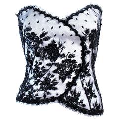 CHRISTINA PERRIN White and Black Beaded Lace Bustier Size 6 6