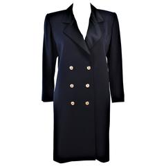 YVES SAINT LAURENT Navy Silk Cocktail Coat with Satin Trim Size 36