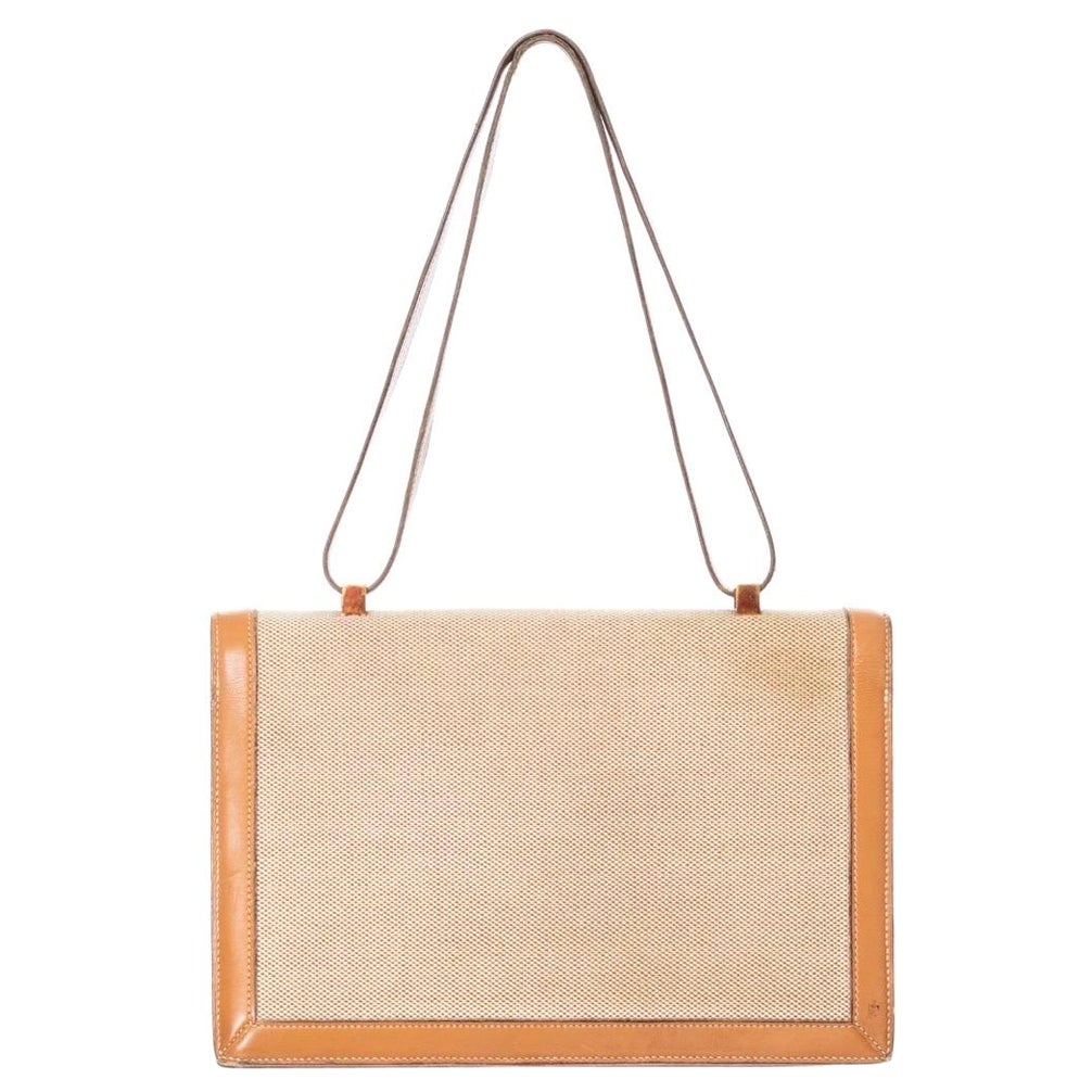 Hermès Vintage Tan Leather and Canvas Piano Shoulder Bag (Circa 1960s) For Sale