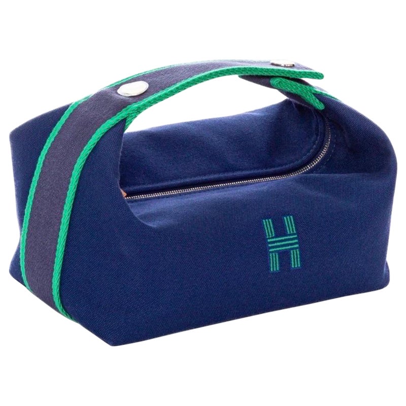 Hermès Blue and Eucalyptus Green Canvas Bride-a-Brac Case Small  For Sale