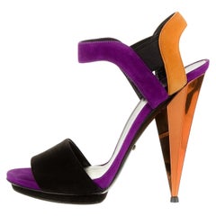Nuovo Gucci Ad Runway 2014 Purple Orange Suede Mirrored Pump Heels Sz 38