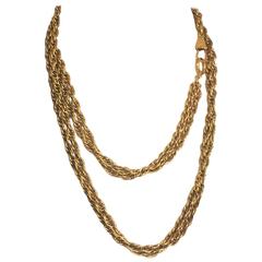 Vintage CHANEL double golden skinny chain long necklace. Classic necklace.