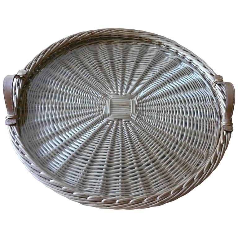 Hermes Vintage Rare Large Round Wicker, Round Basket Tray