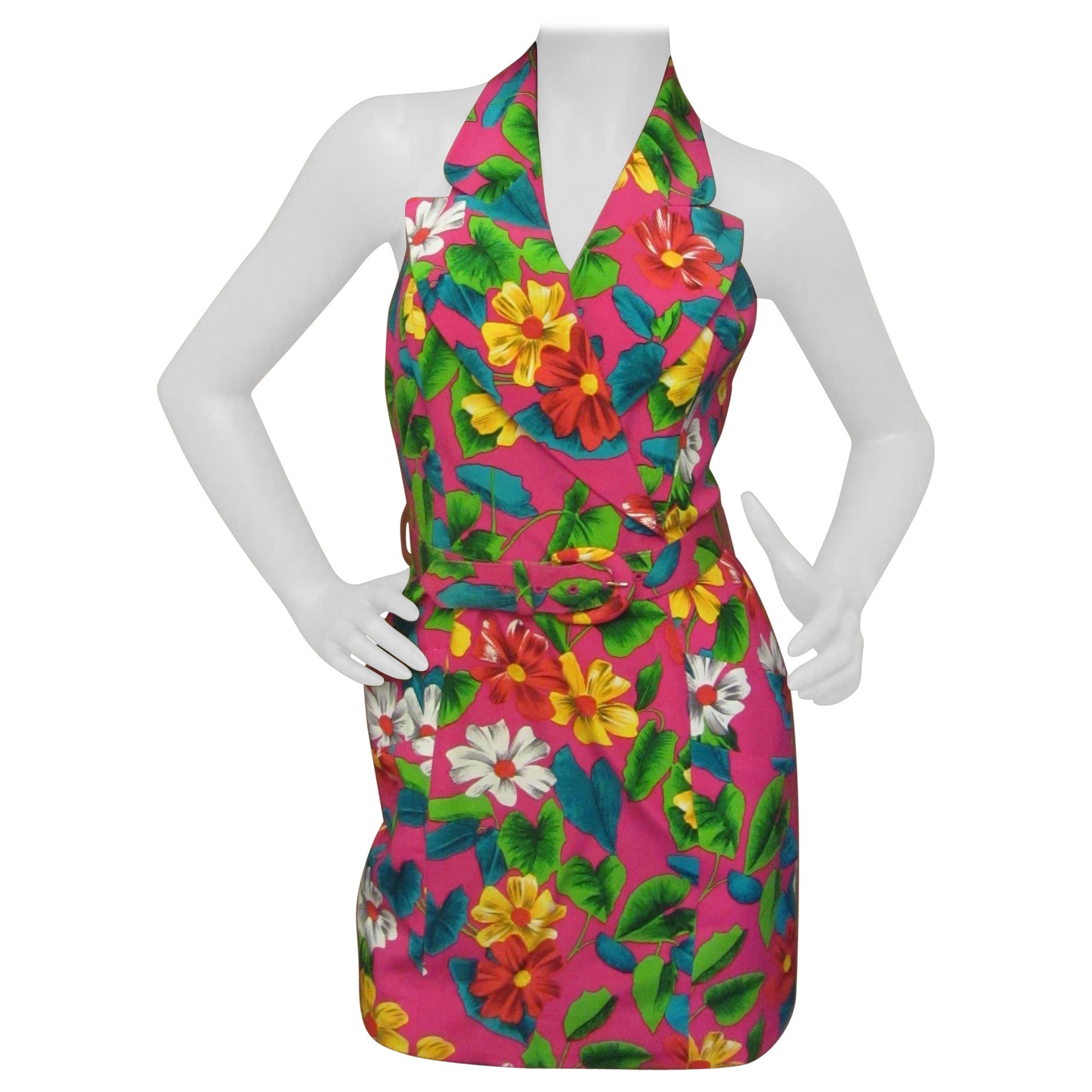 Bill Blass Pink Tropical Print Mini Dress For Sale