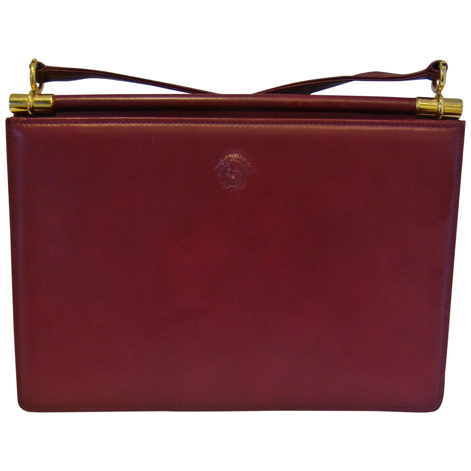 Gianni Versace Bordeaux Leather Shoulder Bag For Sale