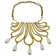 Chanel Vintage 1990s Gorgeous Gold Toned Arabesque Bib Necklace