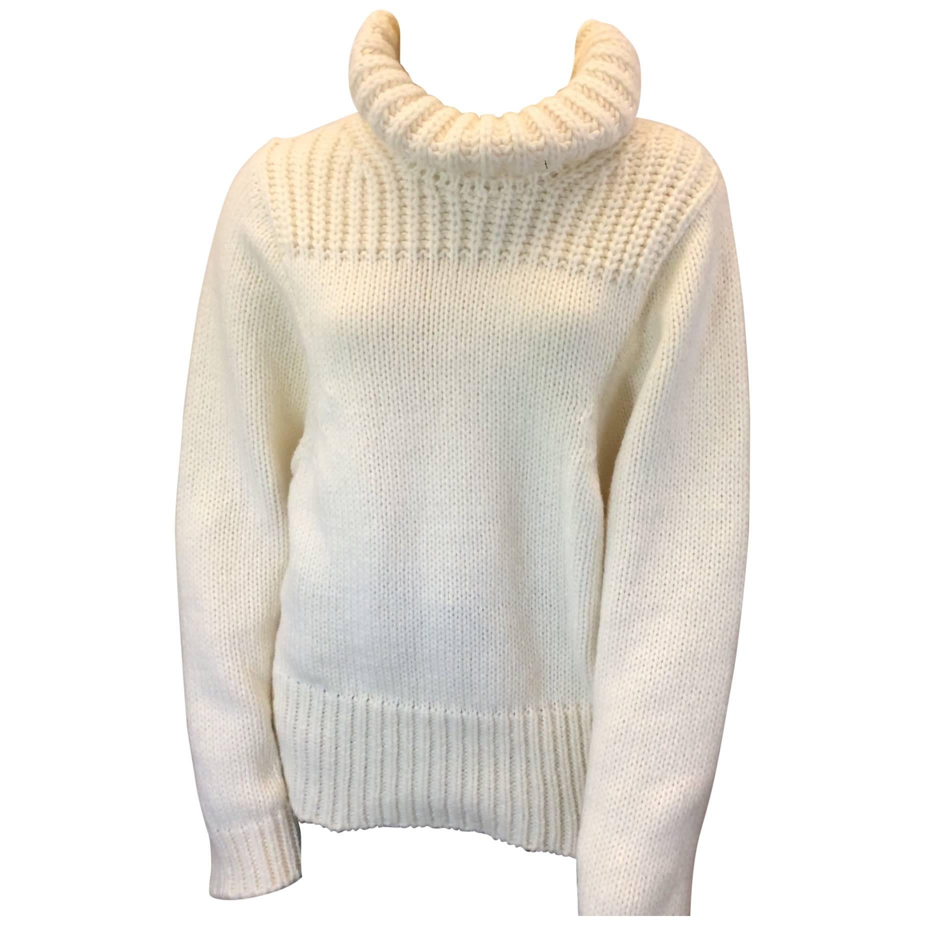 Stella McCartney White Chunky Knit Sweater with High Neck For Sale