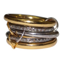 Bague à cinq anneaux Diamants pavés naturels en argent sterling à double tonalité
