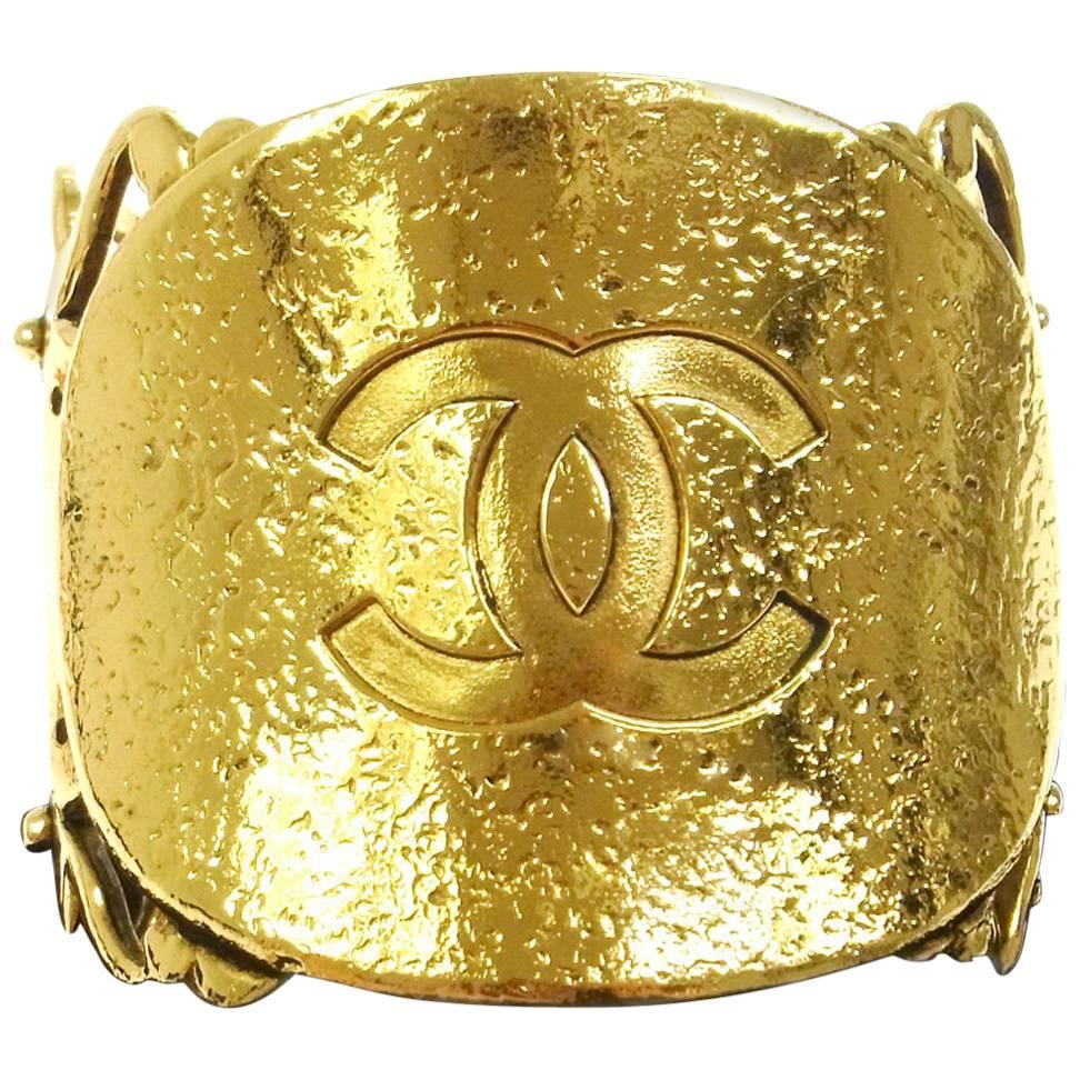 Chanel RARE Vintage Gold Filigree Oversize Charm Cut Out Evening Cuff Bracelet 