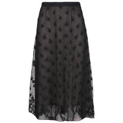 1995 A/H Chanel Black Knee-Length Silk, Lace & Tulle Floral Print A-Line Skirt