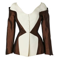 Vintage Brown silk and white cotton "Trompe l'oeil" jacket  Thierry Mugler 