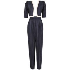 Vintage Emanuel Ungaro Pinstriped Cropped Jacket & Pant Ensemble 4