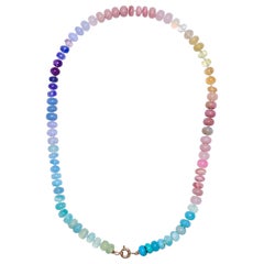 Pastel Rainbow Sapphire Necklace with Ethiopian Opal in 14K Solid Gold