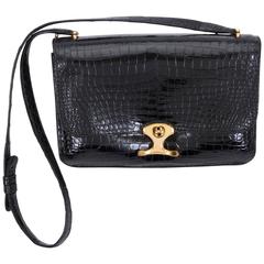 1980's Hermes Black Crocodile Shoulder Bag 11