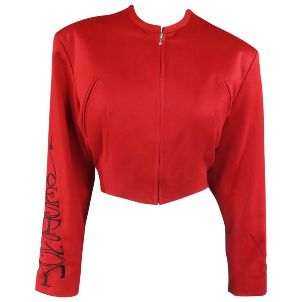Vintage JOHN RICHMOND Jacket Size M Red Wool Cropped DESTROY Sleeves