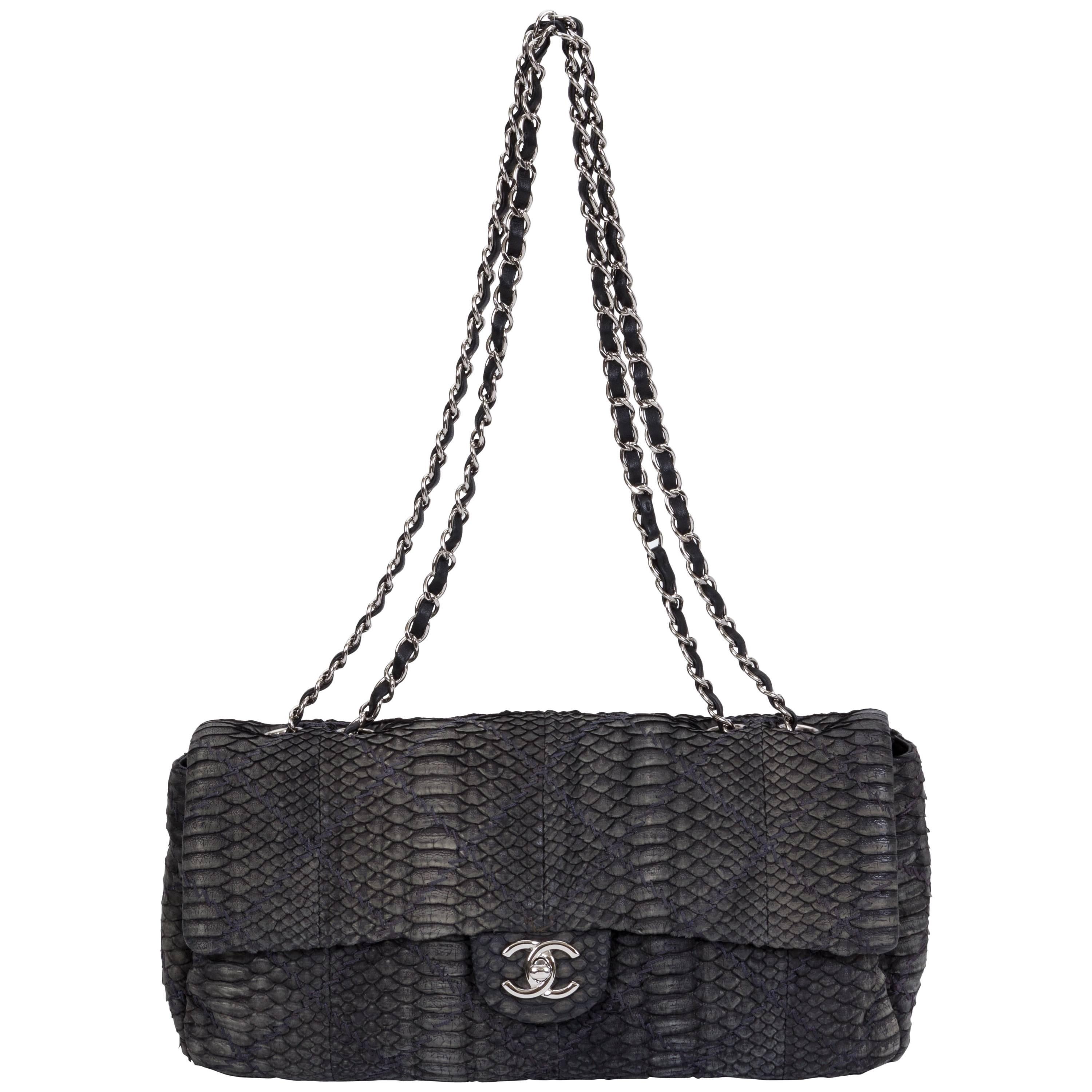 Chanel Grey Python Single Flap Bag
