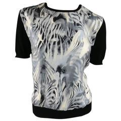SALVATORE FERRAGAMO Size XL Black Wool Gray Silk Front Short Sleeve Pullover 11