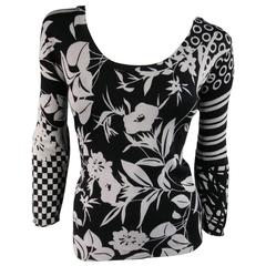 ETRO Size 14 Black & Gray Floral Print Silk Blend Scoop Neck Sweater