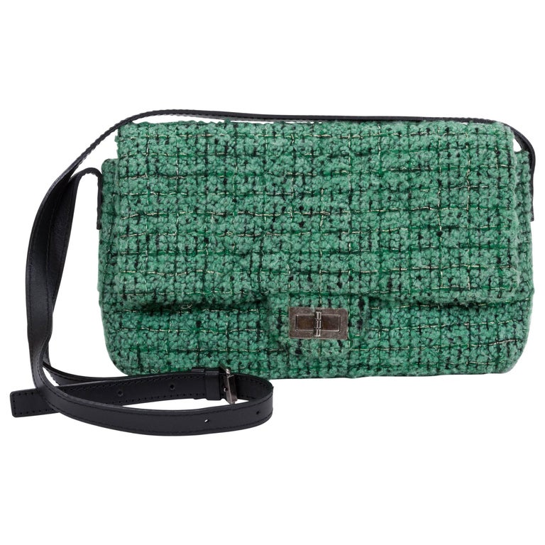 Chanel Green Tweed Crossbody Flap Bag