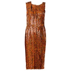 Nina Ricci Vestido de gala de cóctel sin mangas con lentejuelas de cobre naranja, 2016