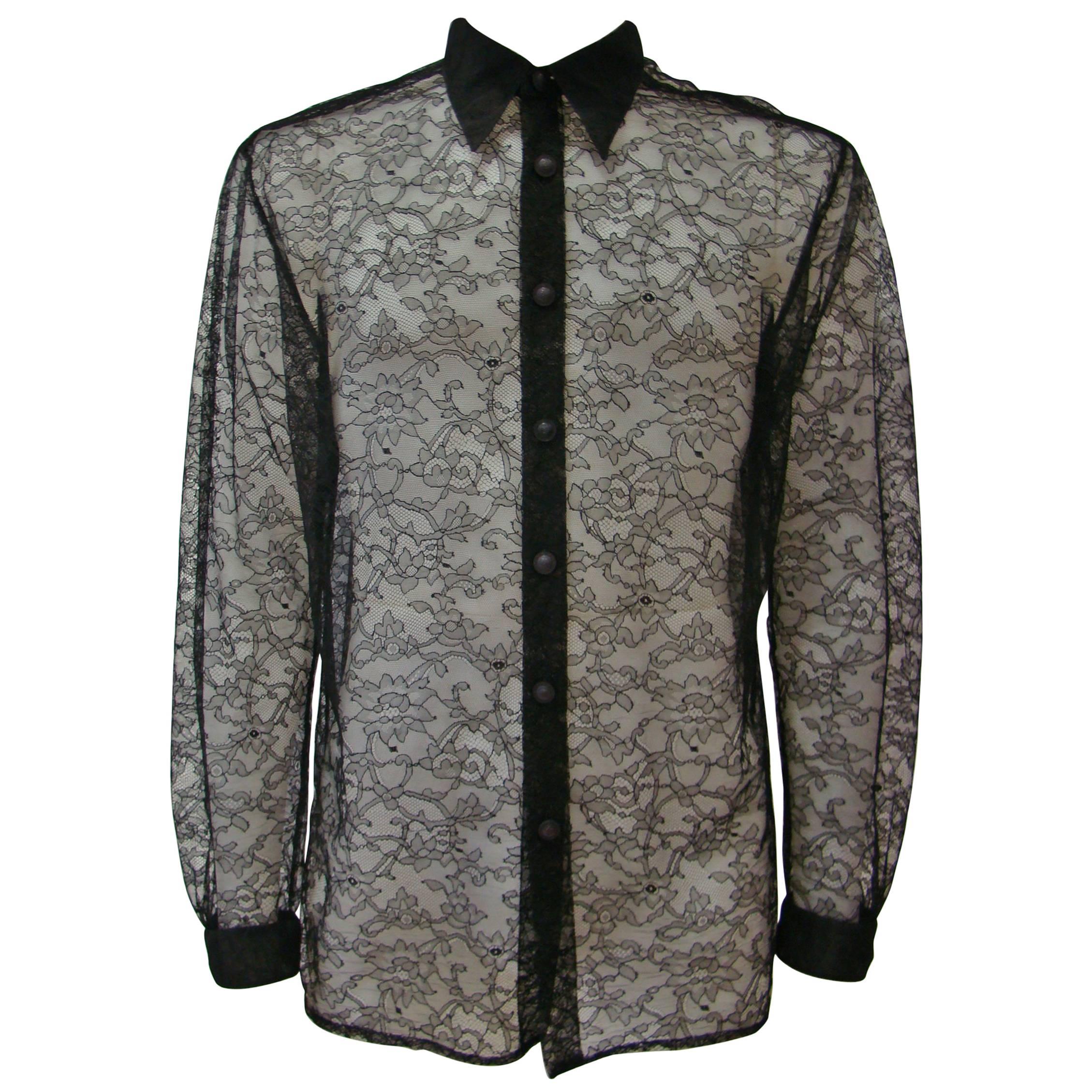 Iconic Gianni Versace Silk Lace Punk Collection Shirt Spring 1994 For Sale