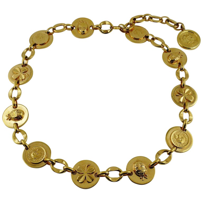Chanel Vintage Ladybug, Mademoiselle Profile and Clover Gold Toned Coin Belt  For Sale at 1stDibs
