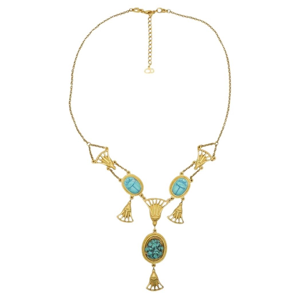 CHRISTIAN DIOR by John Galliano 2004 Egyptian Revival Turquoise Scarab Necklace For Sale