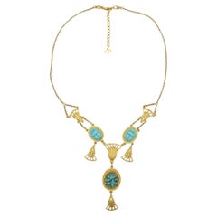 Used CHRISTIAN DIOR by John Galliano 2004 Egyptian Revival Turquoise Scarab Necklace