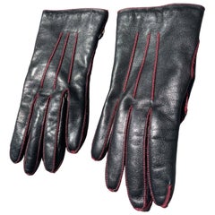 Moschino Soft Genuine Leather Cashmere Lined Red Stitched Gloves 