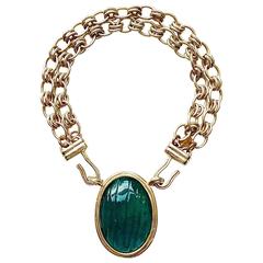 VINTAGE Chanel ✿*゚70's OVERSIZED Emerald Gripoix Glass Pendant Choker Necklace