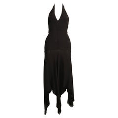 Retro rare 1960's ALICE POLLOCK / QUORUM black moss crepe halter dress with fringe