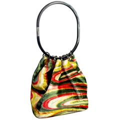 Retro FW 1999 Gucci by Tom Ford  Runway Psychedelic Swirl Silk Velvet Hoop Bucket Bag