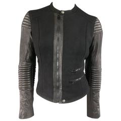 PAUL SMITH Jacket - Size L Black Quilted Wool Leather Sleeve Biker Moto